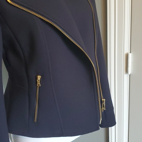 Navy moto jacket slight peplum sz 2 - Picture 2 of 7